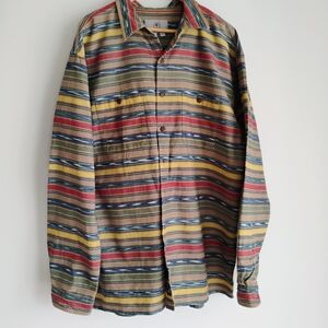 VINTAGE Territory Ahead Southwestern Navajo Blanket Stripe Cotton Canvas Shirt